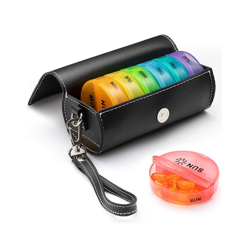 Large Daily Pill Box with PU Leather Case for Travel 