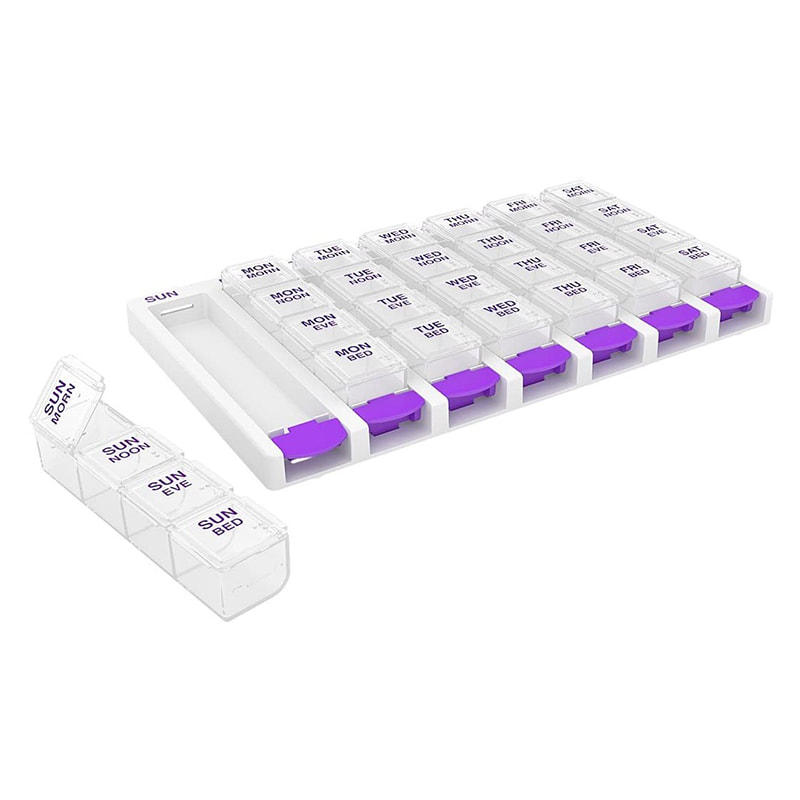 Removable Weekly 4 Times a Day Push Button Pill Organizer 
