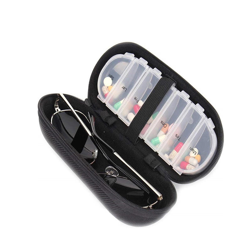 Weekly 7 Compartment Plastic Pill Box With Glasses Case 