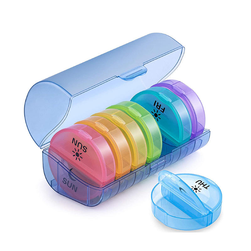 Round Colorful Daily Weekly Pill Container for Medicine 
