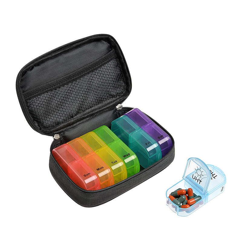 Cute Canvas Travel 7 day Pill Organizer with Zipper Bag 