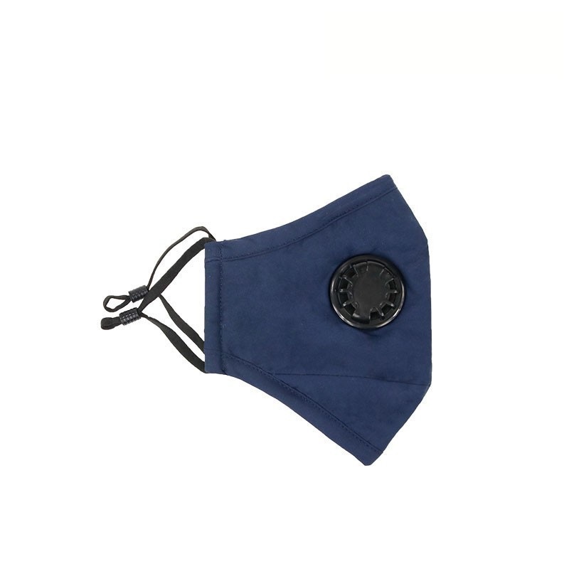 Washable Navy Cotton Mask with Breathing Valve 