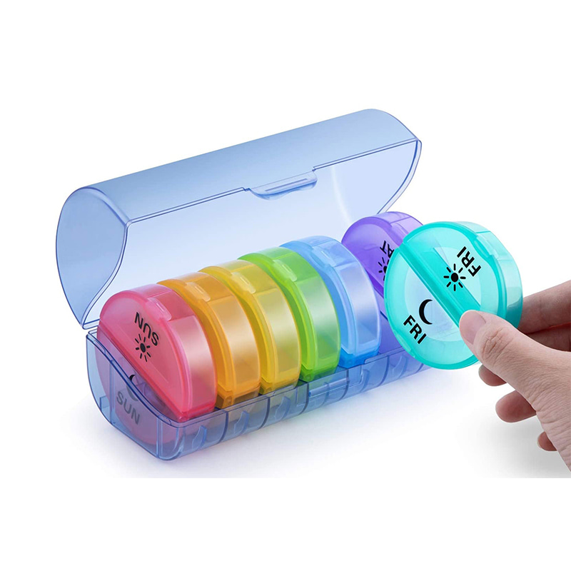 Round Colorful Daily Weekly Pill Container for Medicine 