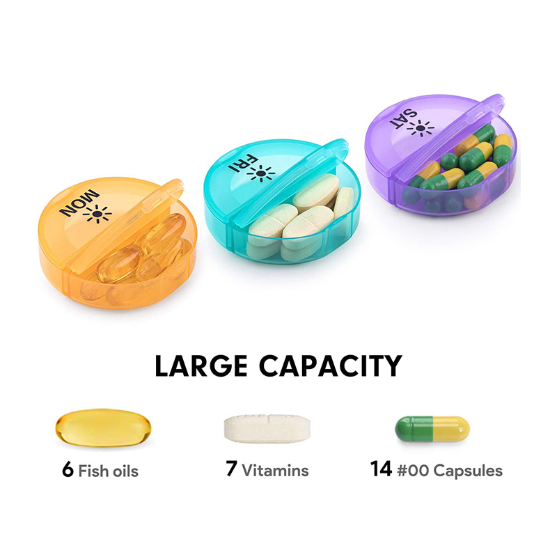 Round Colorful Daily Weekly Pill Container for Medicine 