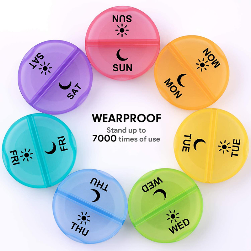 Round Colorful Daily Weekly Pill Container for Medicine 