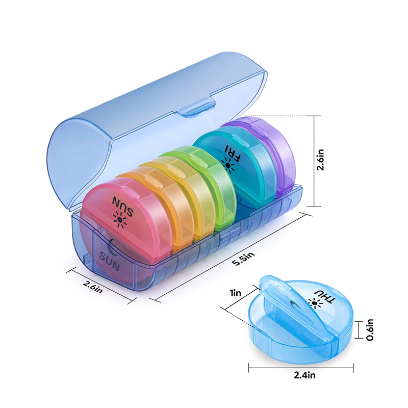 Round Colorful Daily Weekly Pill Container for Medicine 