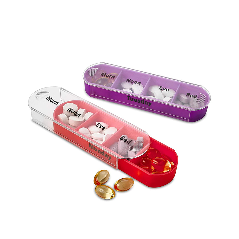 Colorful Weekly Four Times a Day Pill Dispenser with Stackable Compartments 