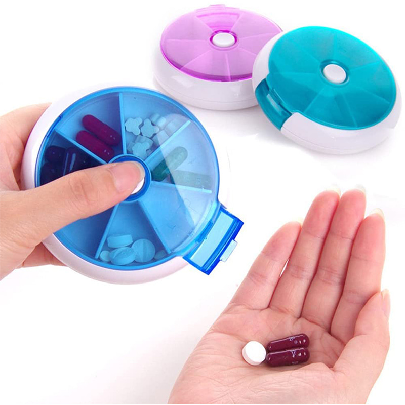 Push Button Rotate Weekly Pill Planner with 7 Compartments 