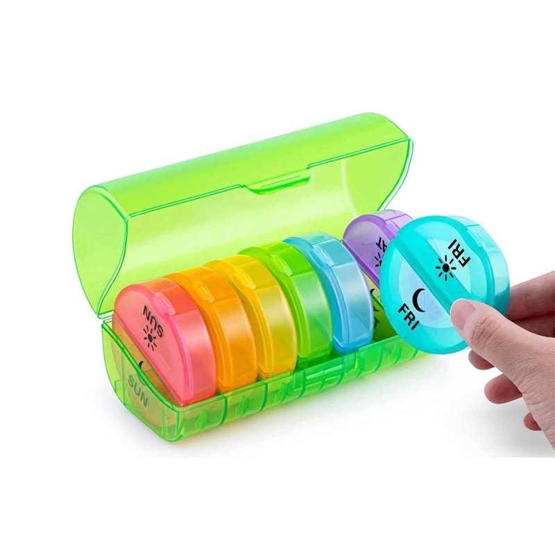 Green Plastic 7 Day Pill Box for Travel 