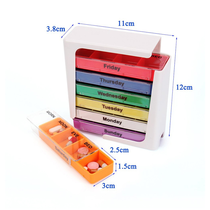 7 Day 28 Compartment Plastic Pill Dispenser for Travel 