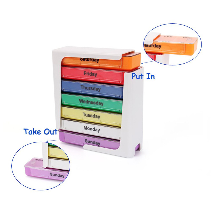 7 Day 28 Compartment Plastic Pill Dispenser for Travel 